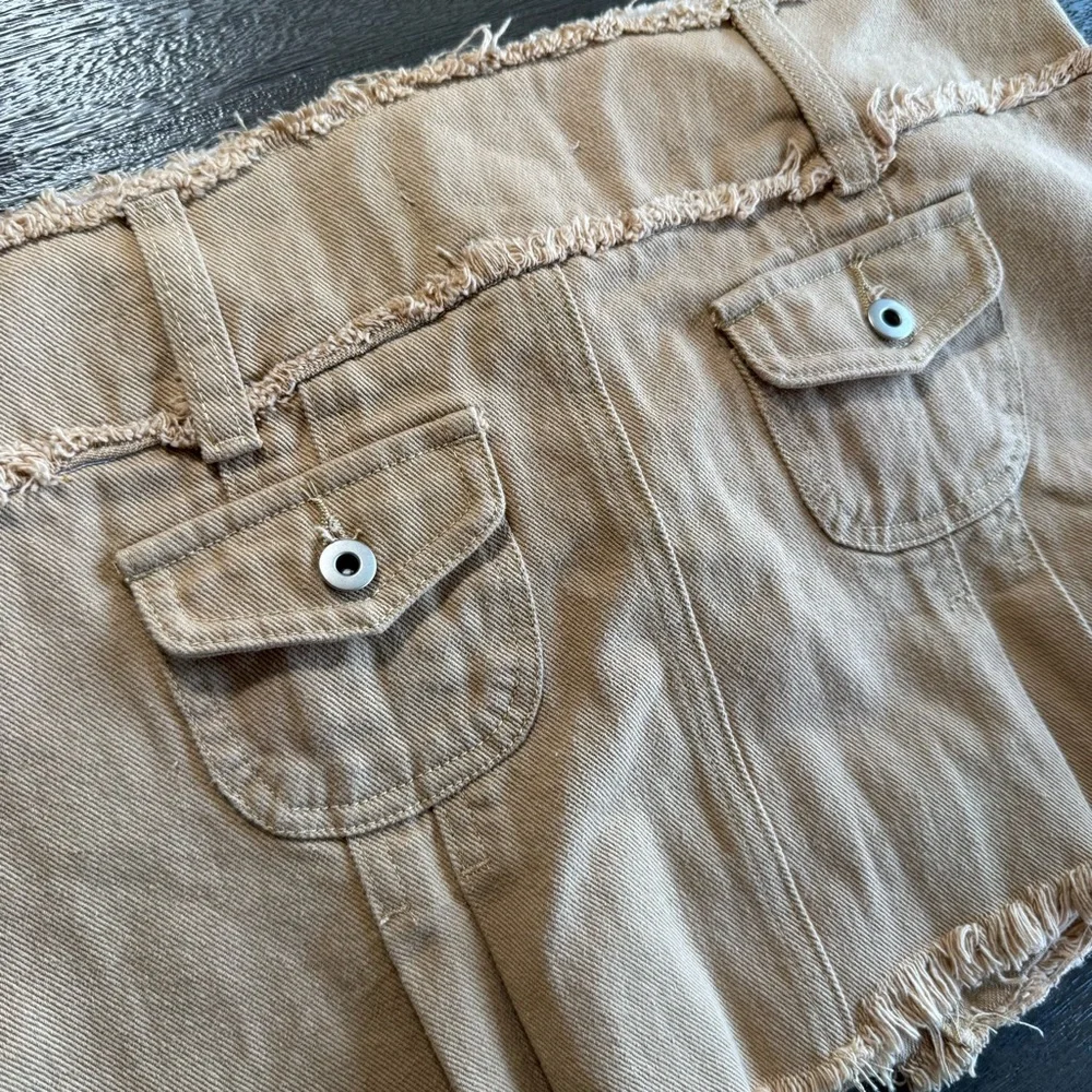 I.AM.GIA Khaki Tan Denim Micro Mini Skirt Distressed M